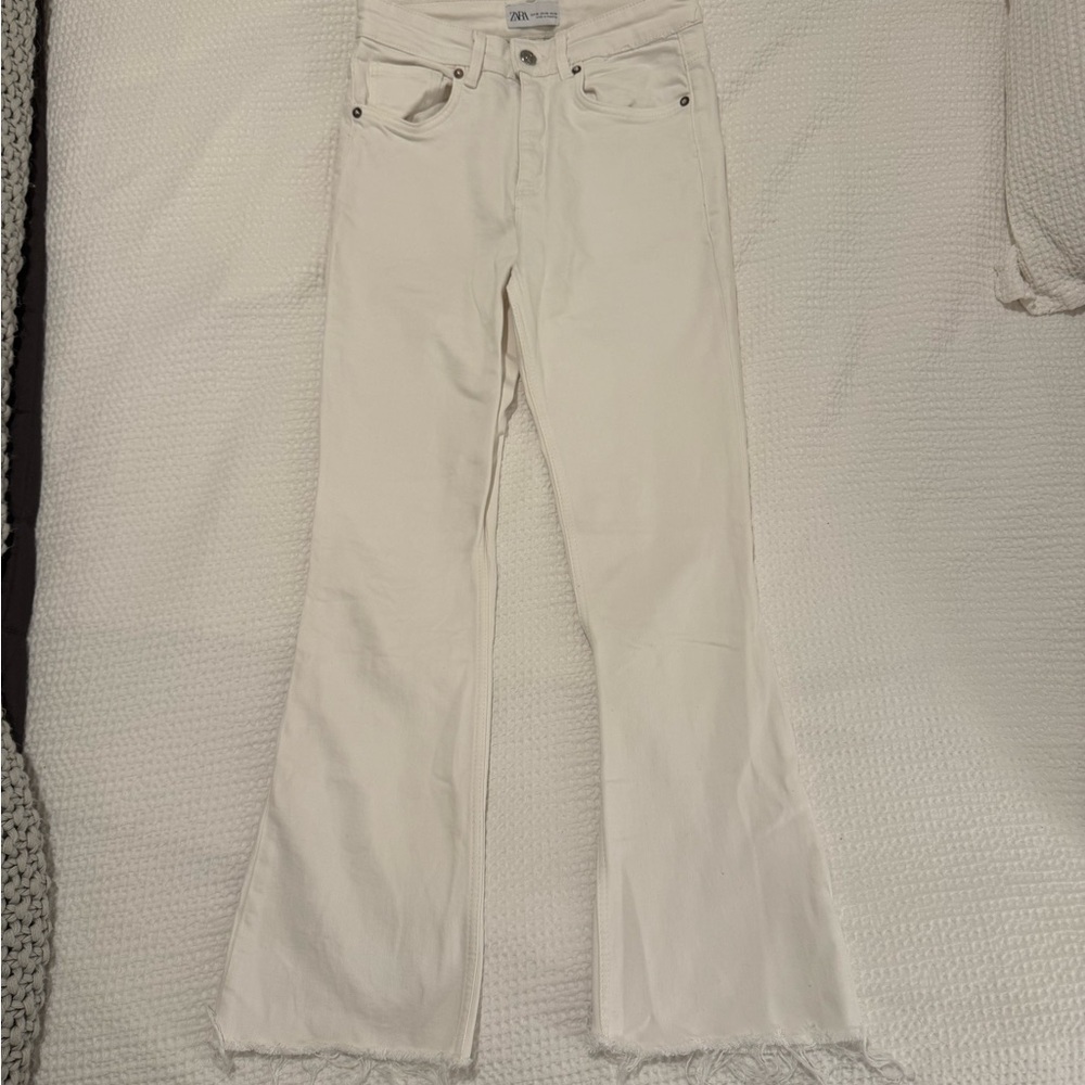 Zara White Crop Flare Denim